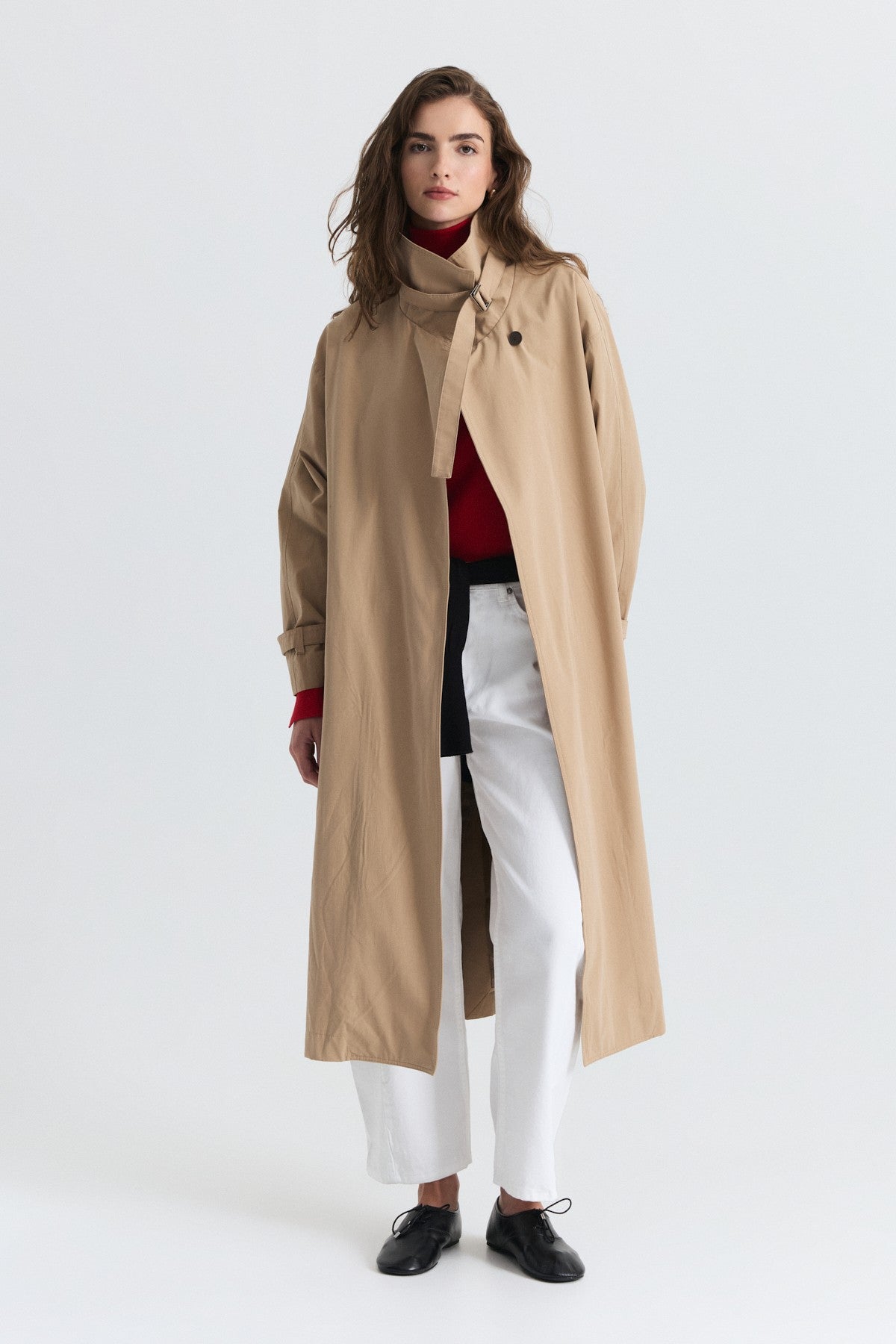 Long Trench Coat with Buckle Detail