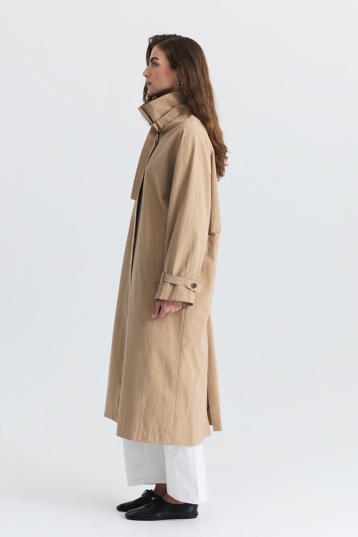 Long Trench Coat with Buckle Detail