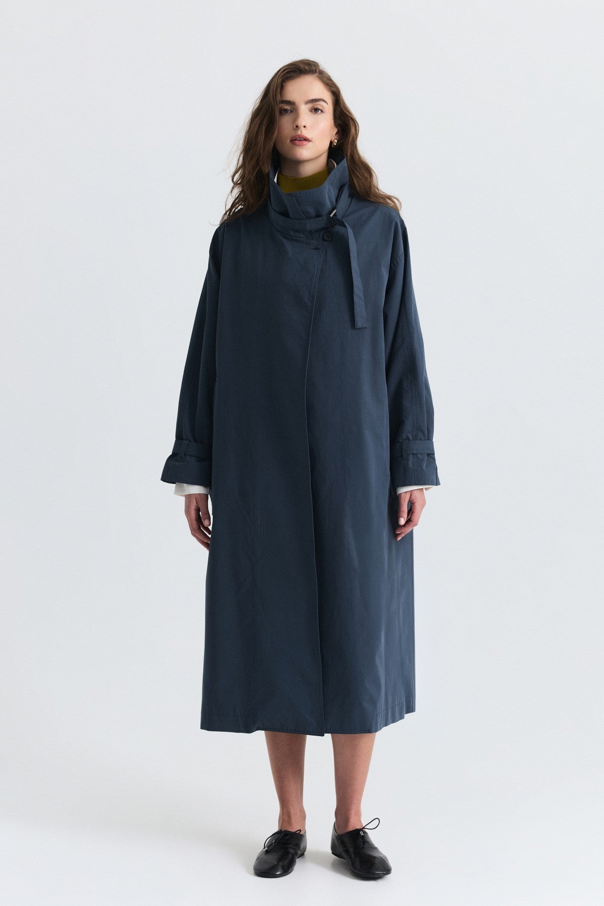 Long Trench Coat with Buckle Detail