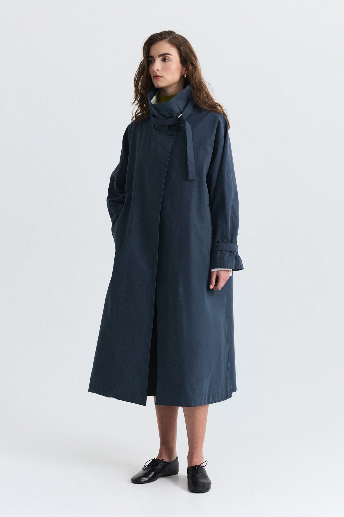 Long Trench Coat with Buckle Detail
