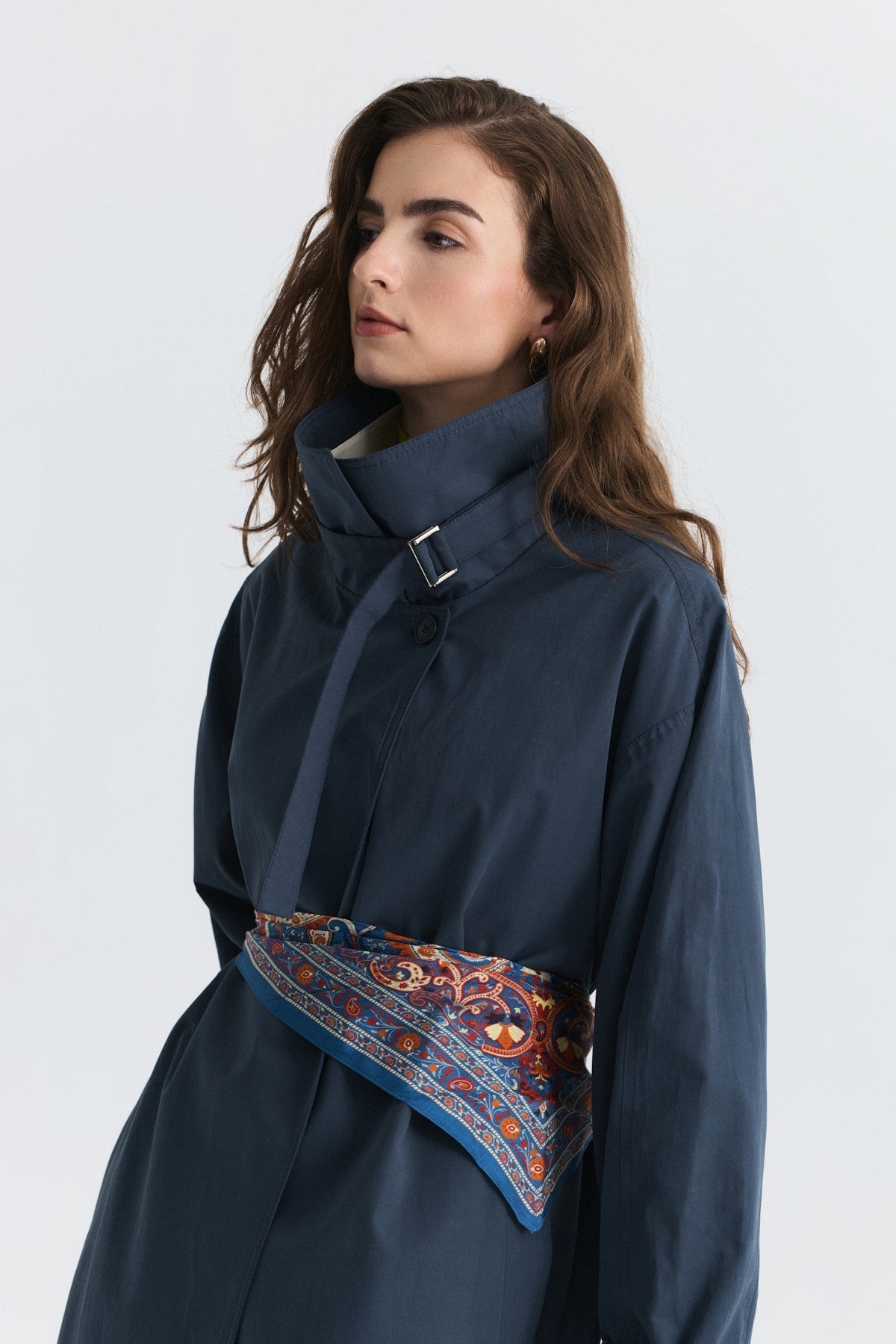 Long Trench Coat with Buckle Detail