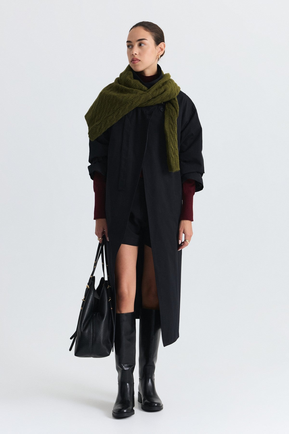 Long Trench Coat with Buckle Detail