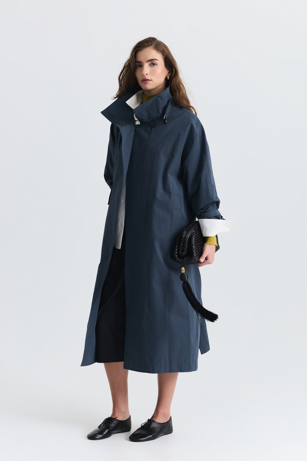 Long Trench Coat with Buckle Detail