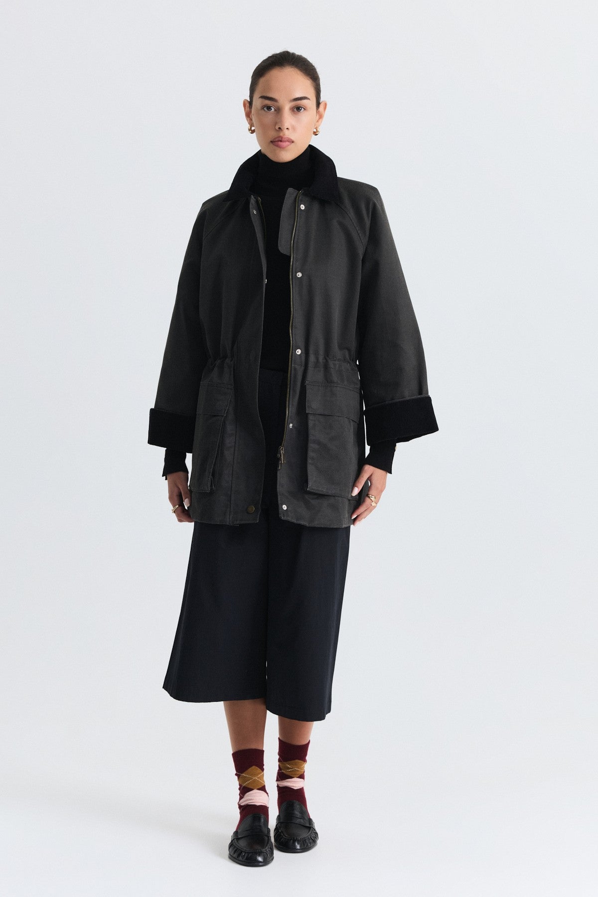 Velvet-Collar Jacket with a Waxed Look