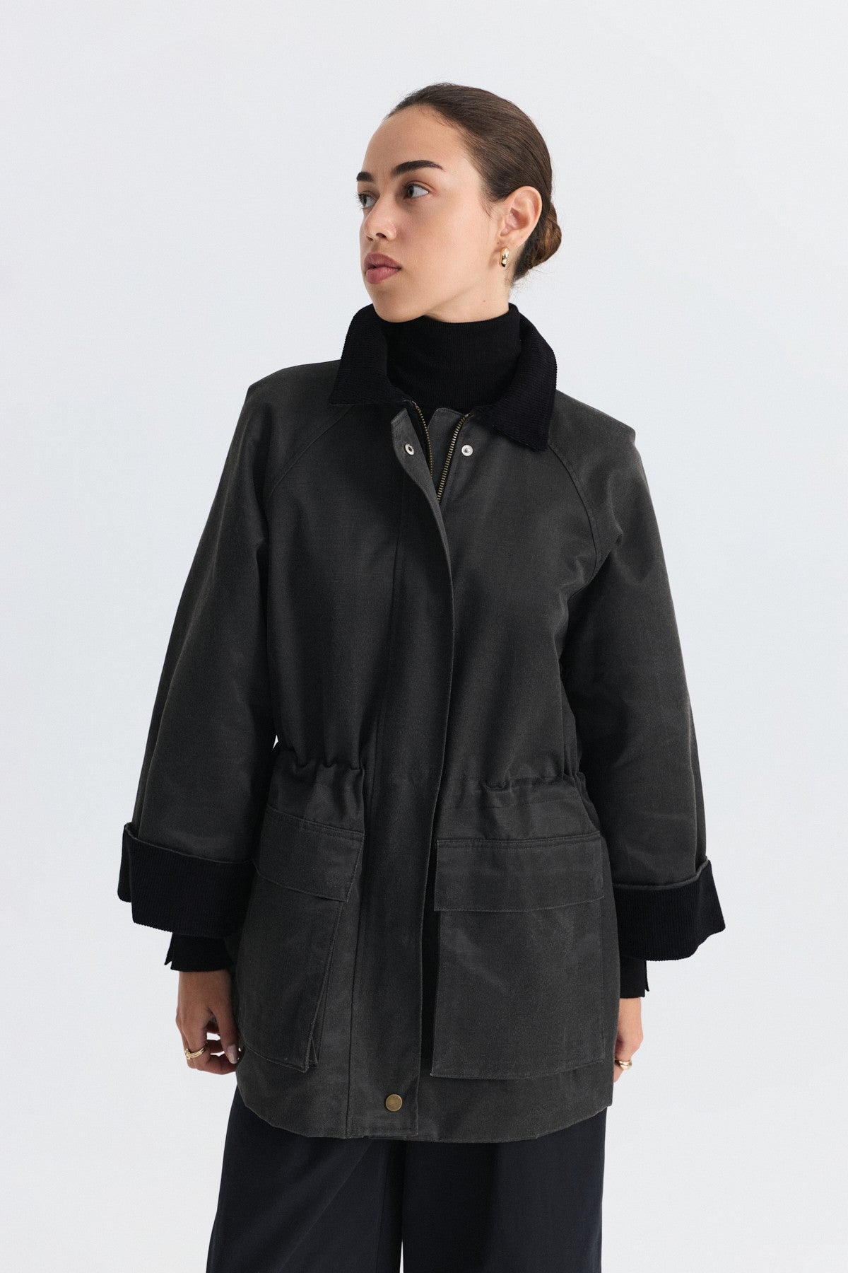 Velvet-Collar Jacket with a Waxed Look
