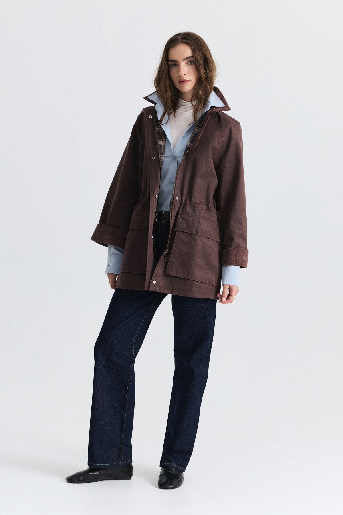 Velvet-Collar Jacket with a Waxed Look