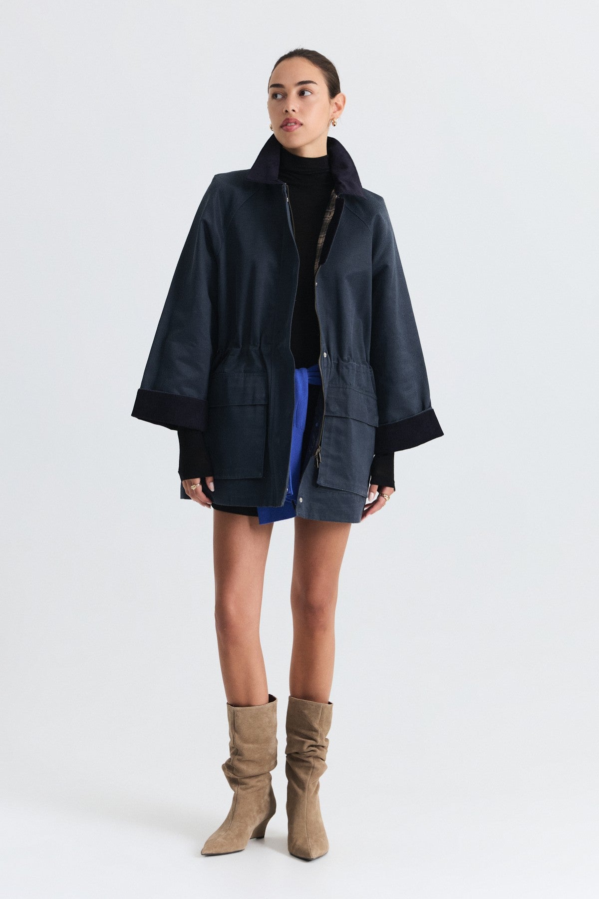 Velvet-Collar Jacket with a Waxed Look