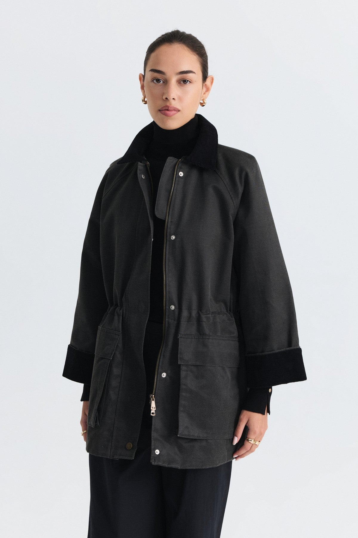 Velvet-Collar Jacket with a Waxed Look