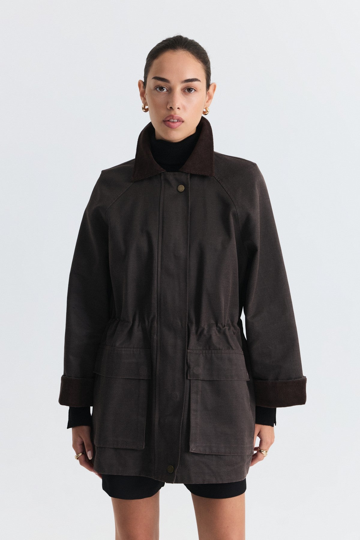 Velvet-Collar Jacket with a Waxed Look