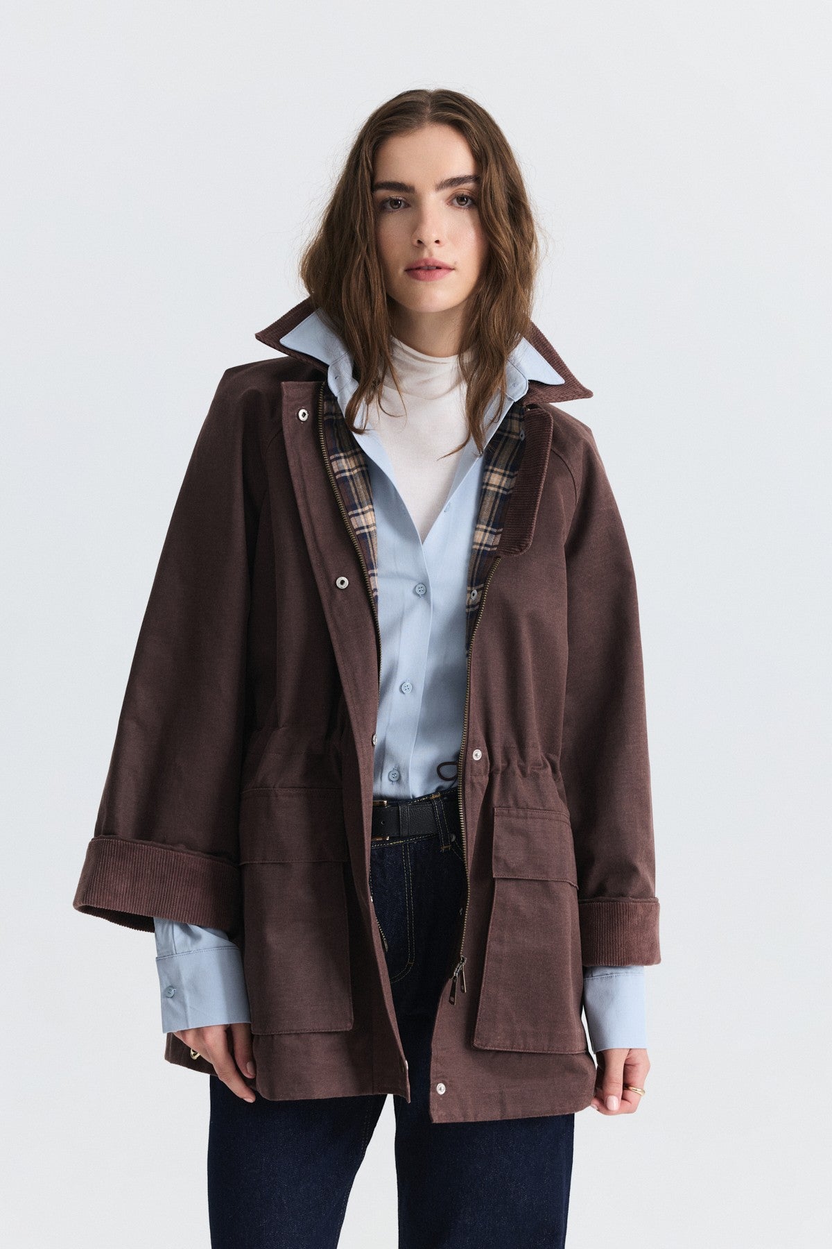 Velvet-Collar Jacket with a Waxed Look