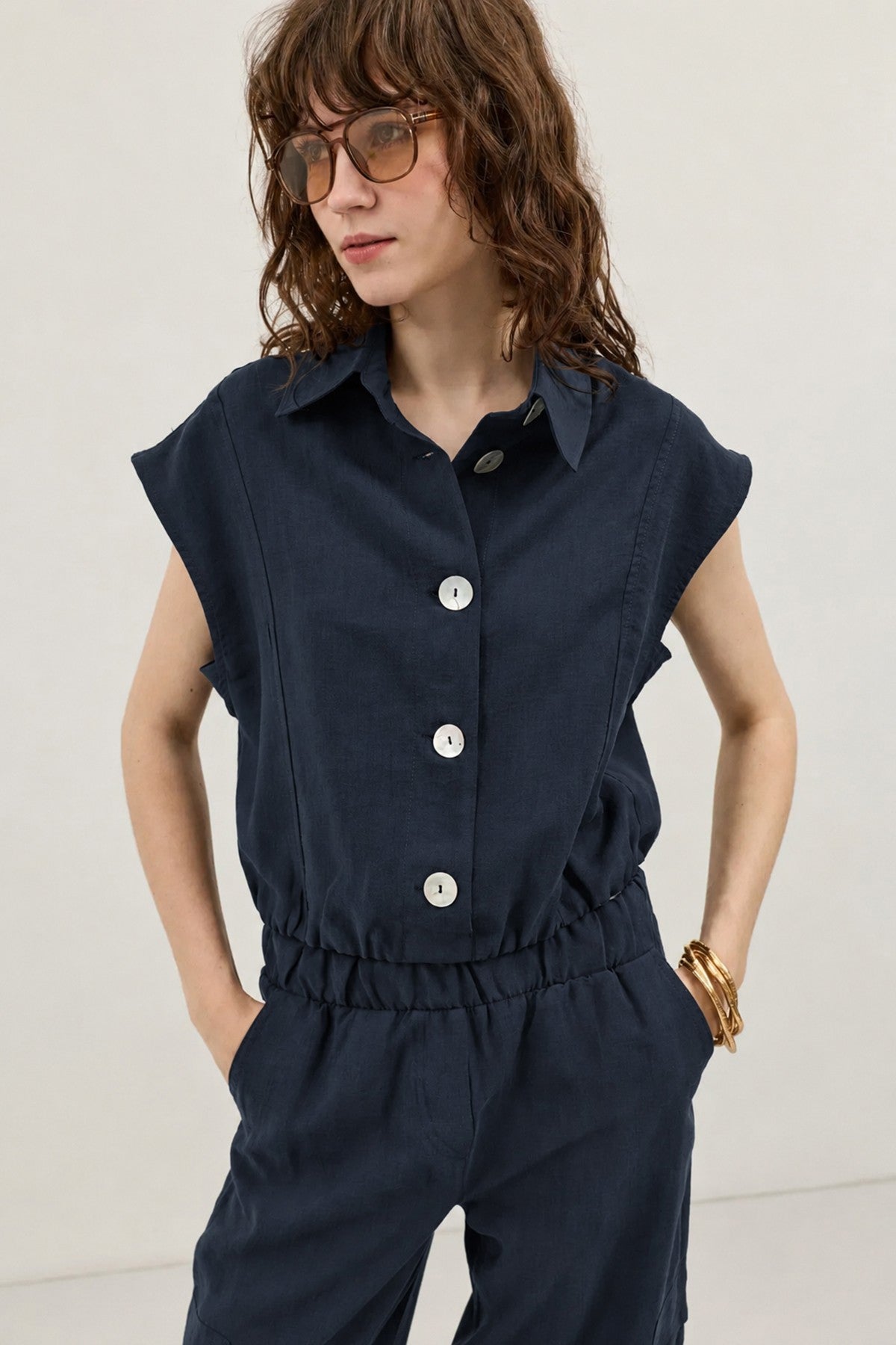 Women's Button-Front Vest with Lyocell Blend