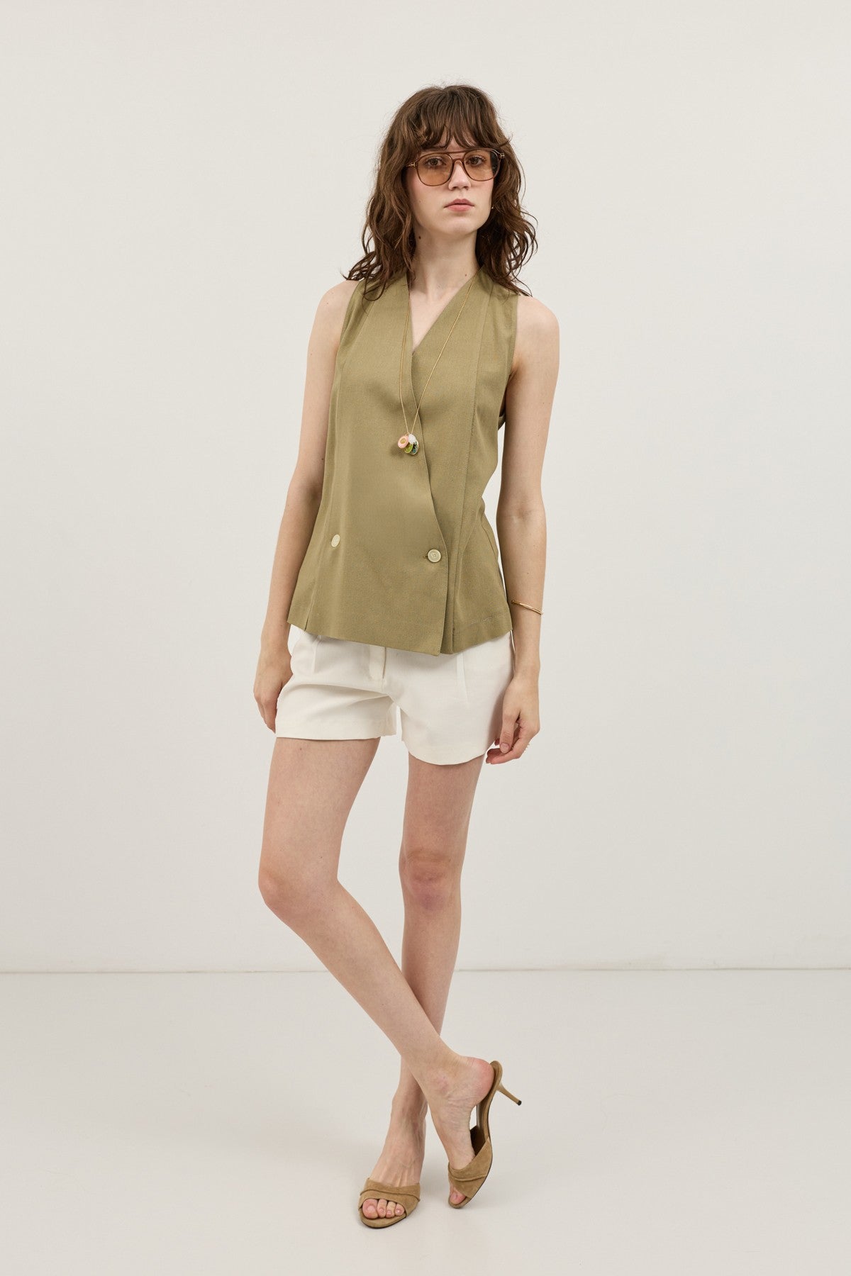 Women's Linen-Blend Wrap-Style Vest