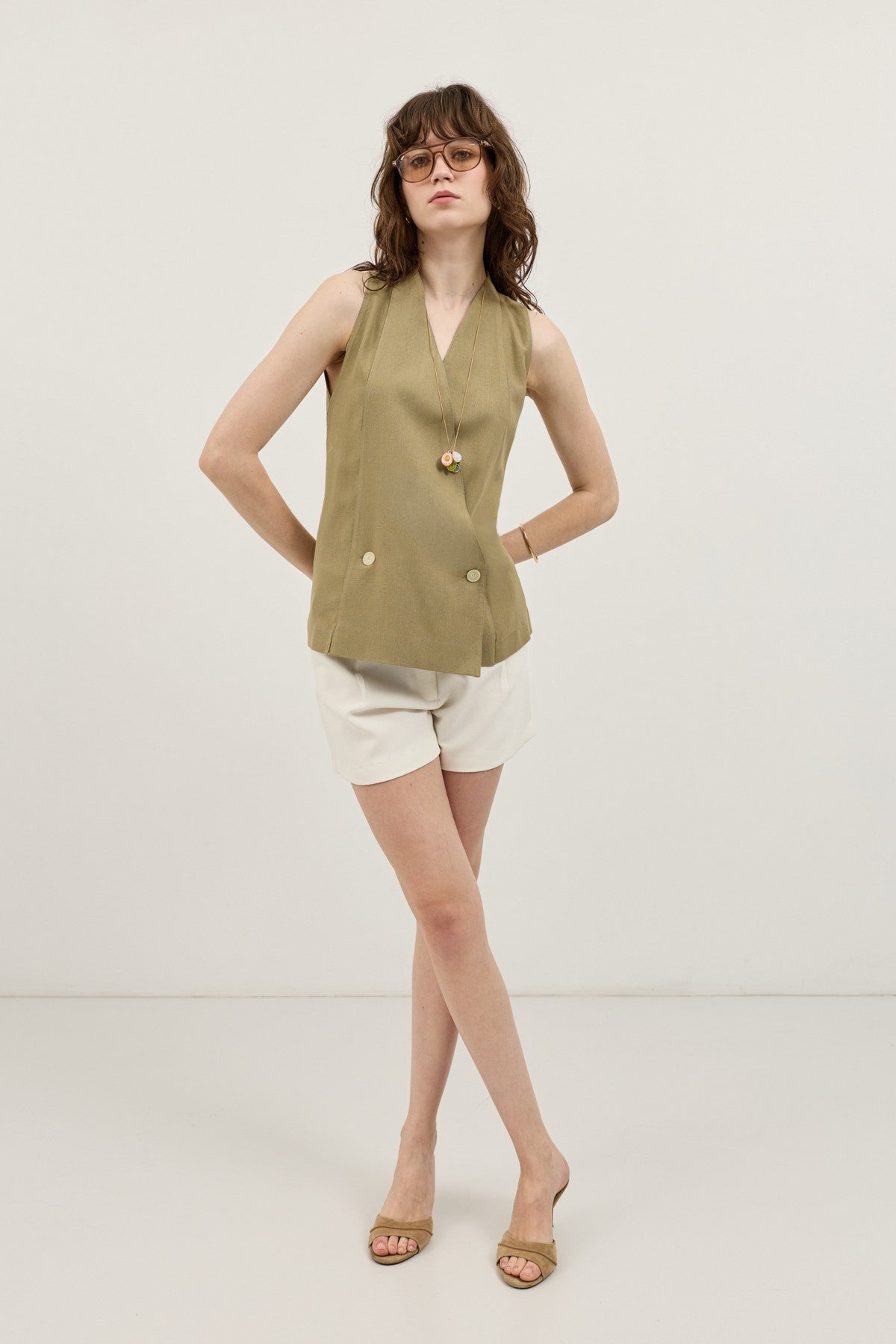 Women's Linen-Blend Wrap-Style Vest