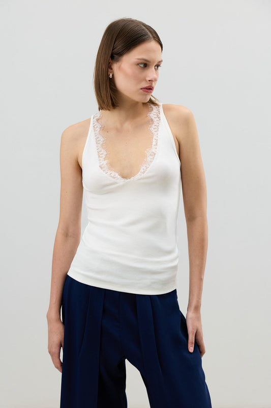 Women's Top with Lace Details on the Collar from Antioch