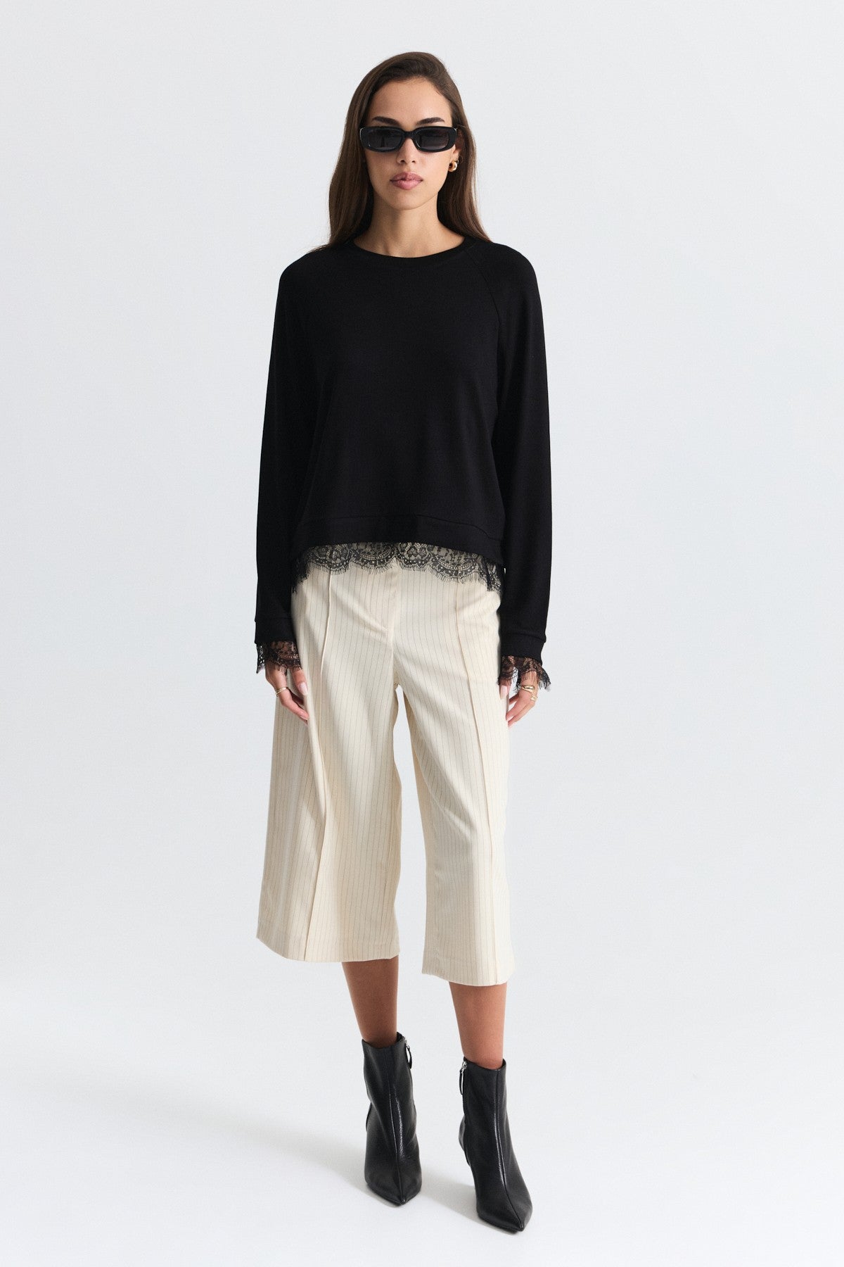 Lace-Detailed Knit Sweater