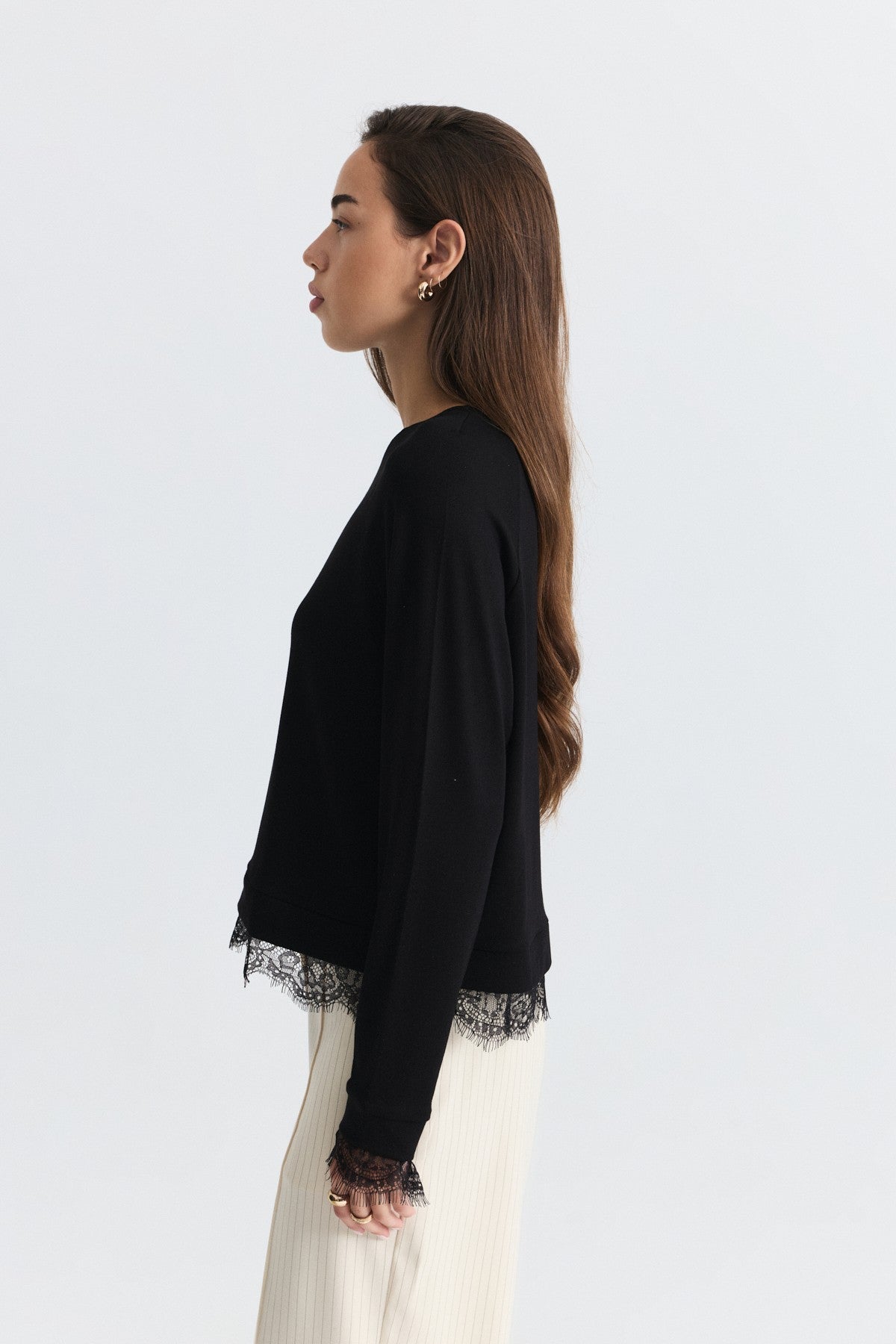 Lace-Detailed Knit Sweater
