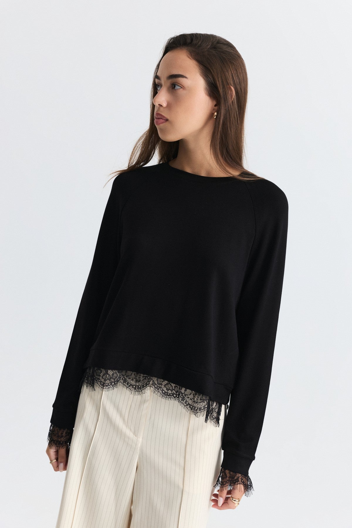 Lace-Detailed Knit Sweater