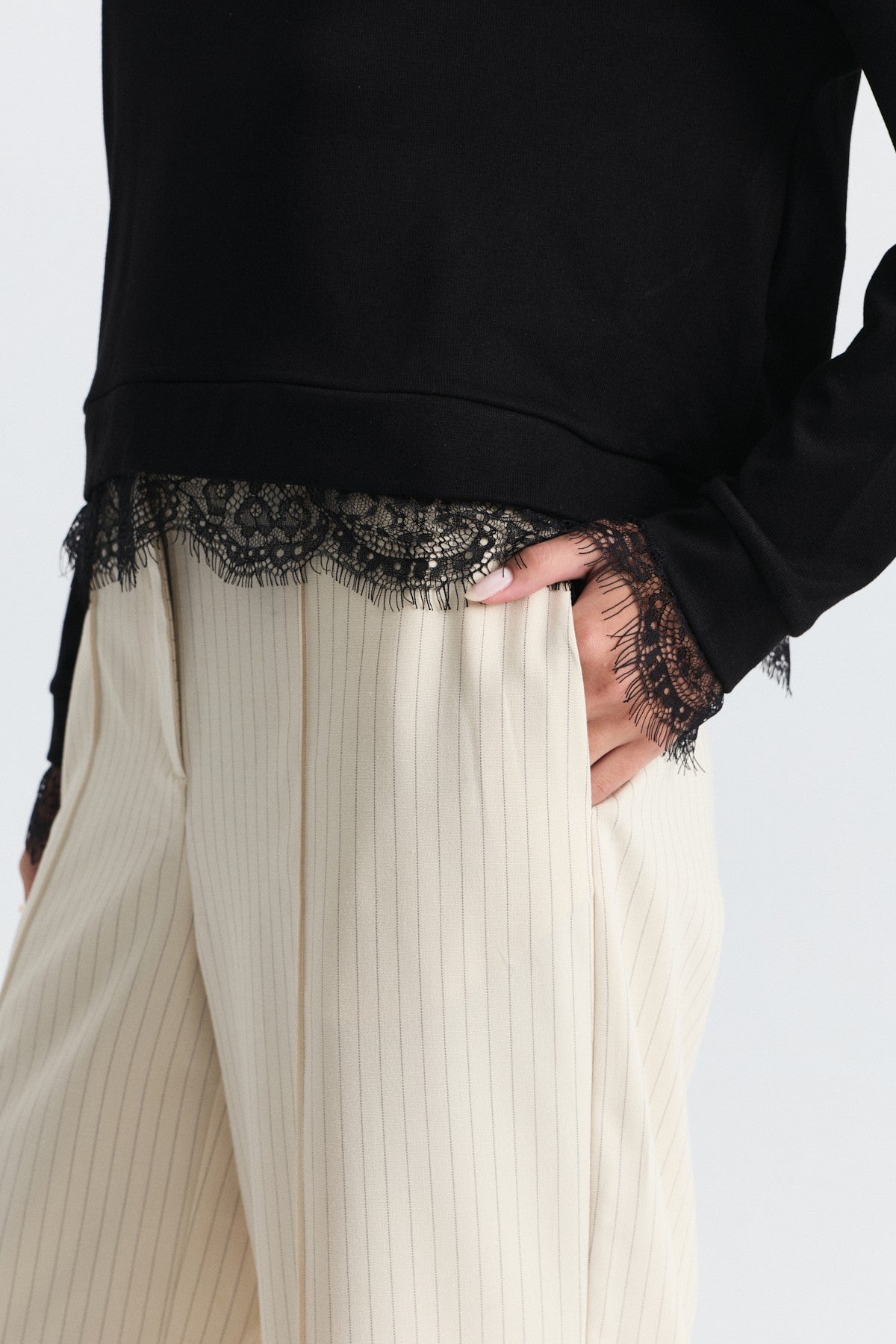 Lace-Detailed Knit Sweater