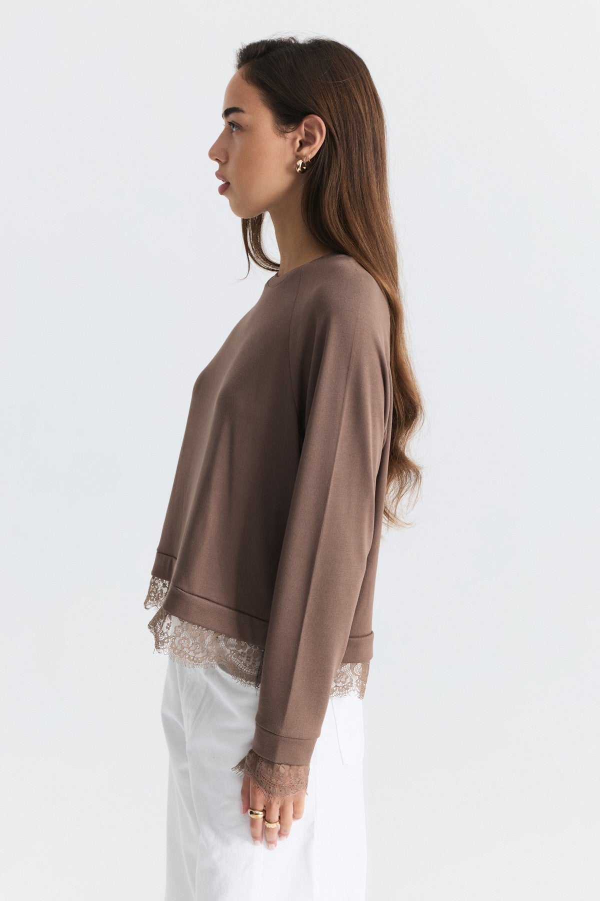 Lace-Detailed Knit Sweater