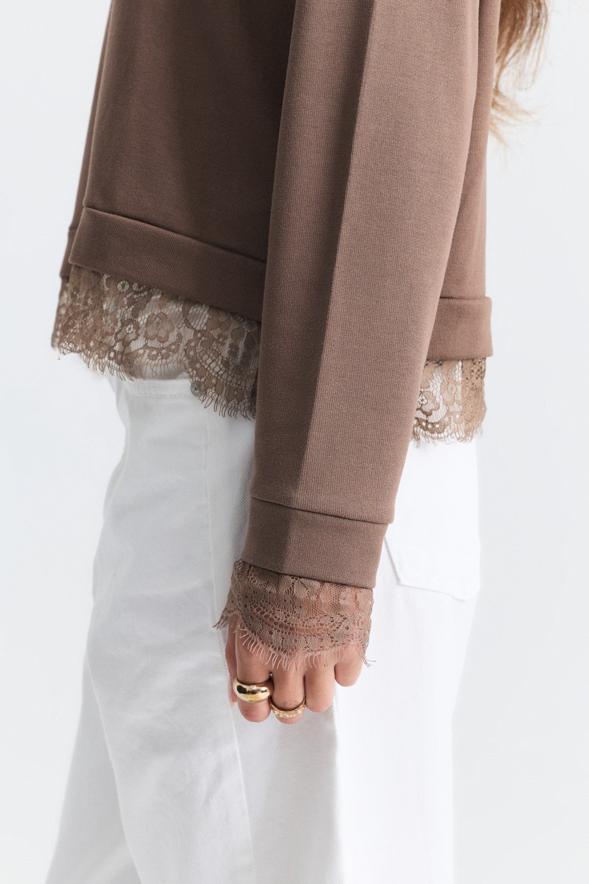 Lace-Detailed Knit Sweater