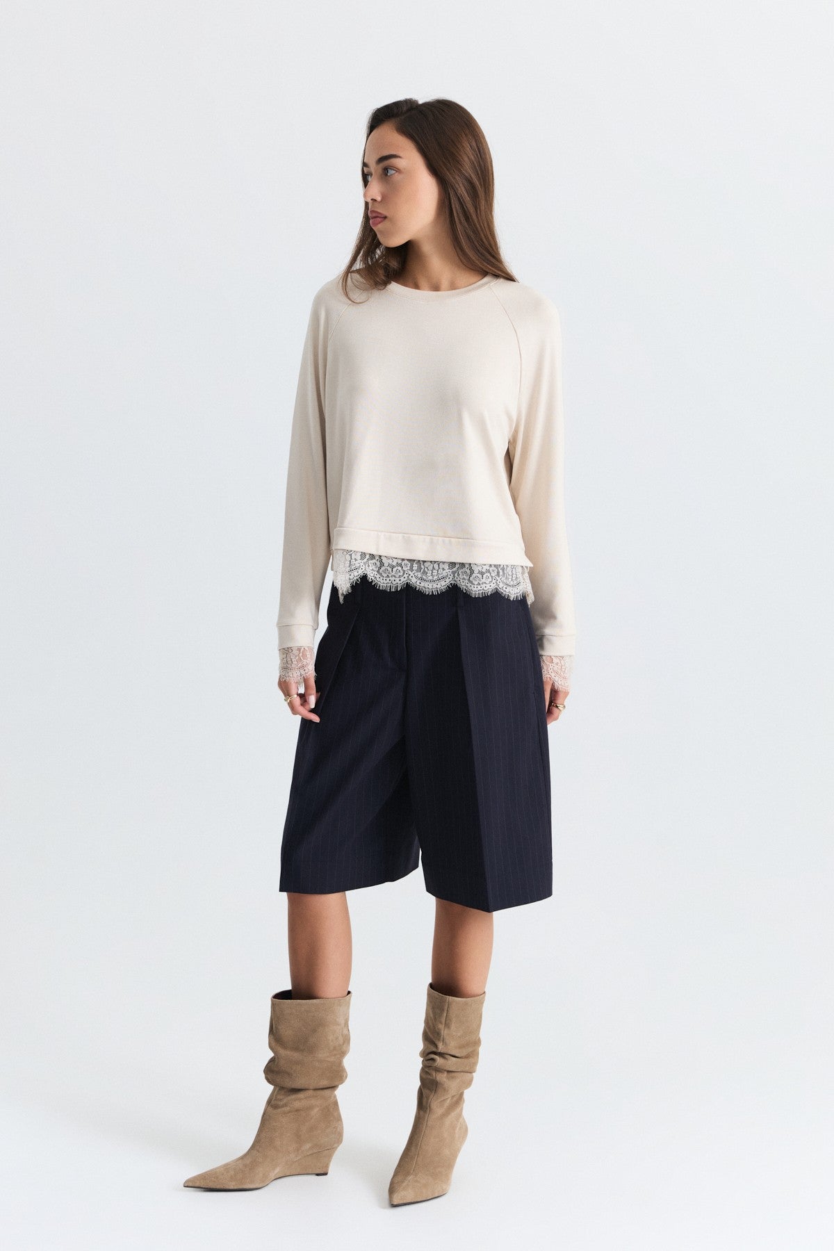 Lace-Detailed Knit Sweater