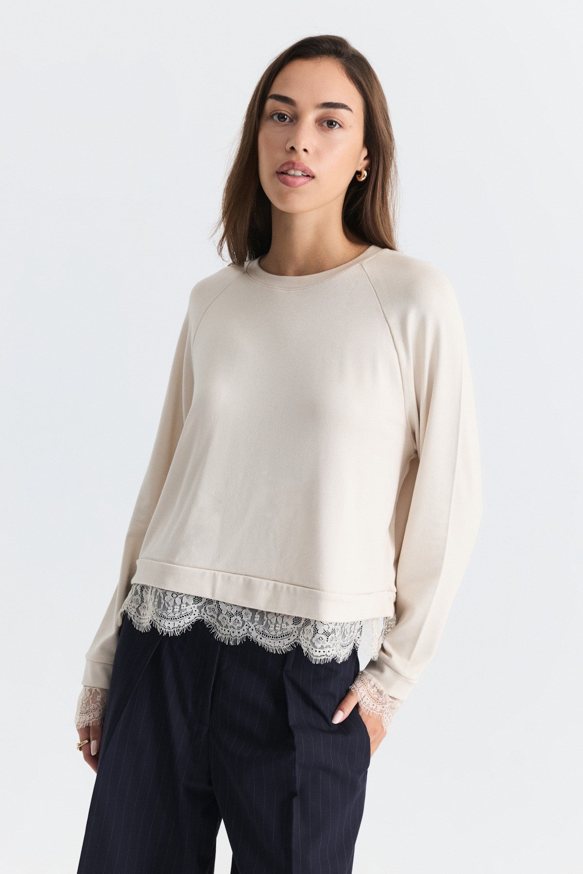 Lace-Detailed Knit Sweater