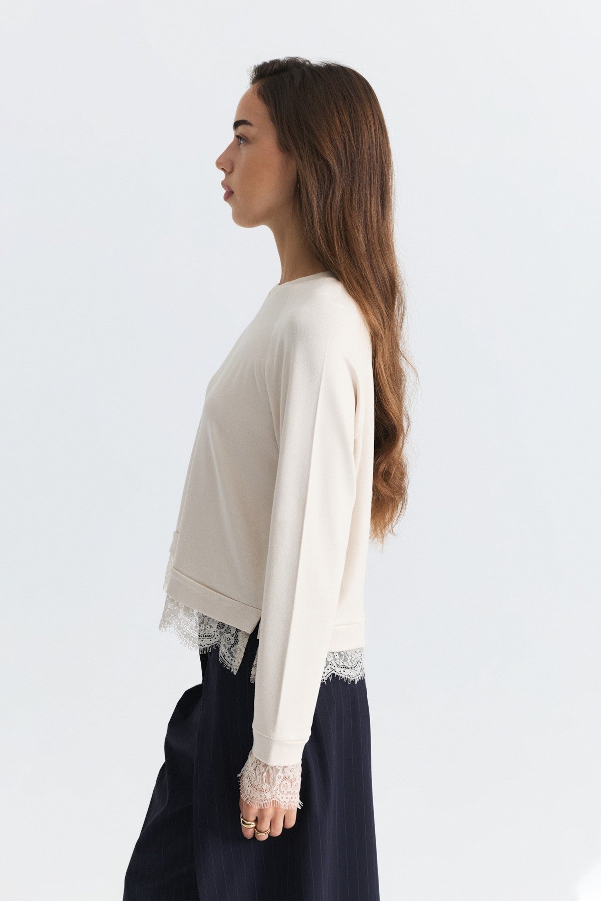 Lace-Detailed Knit Sweater