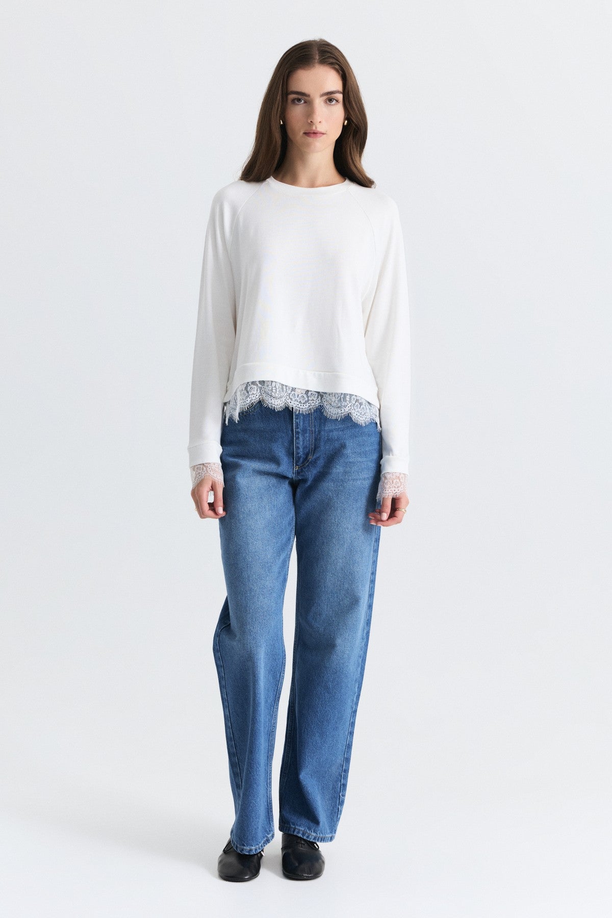 Lace-Detailed Knit Sweater