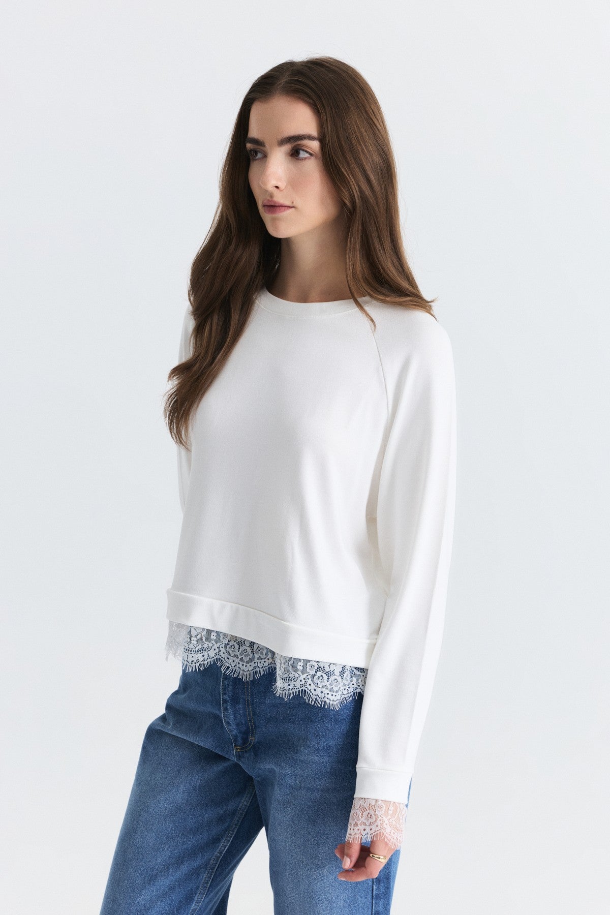 Lace-Detailed Knit Sweater