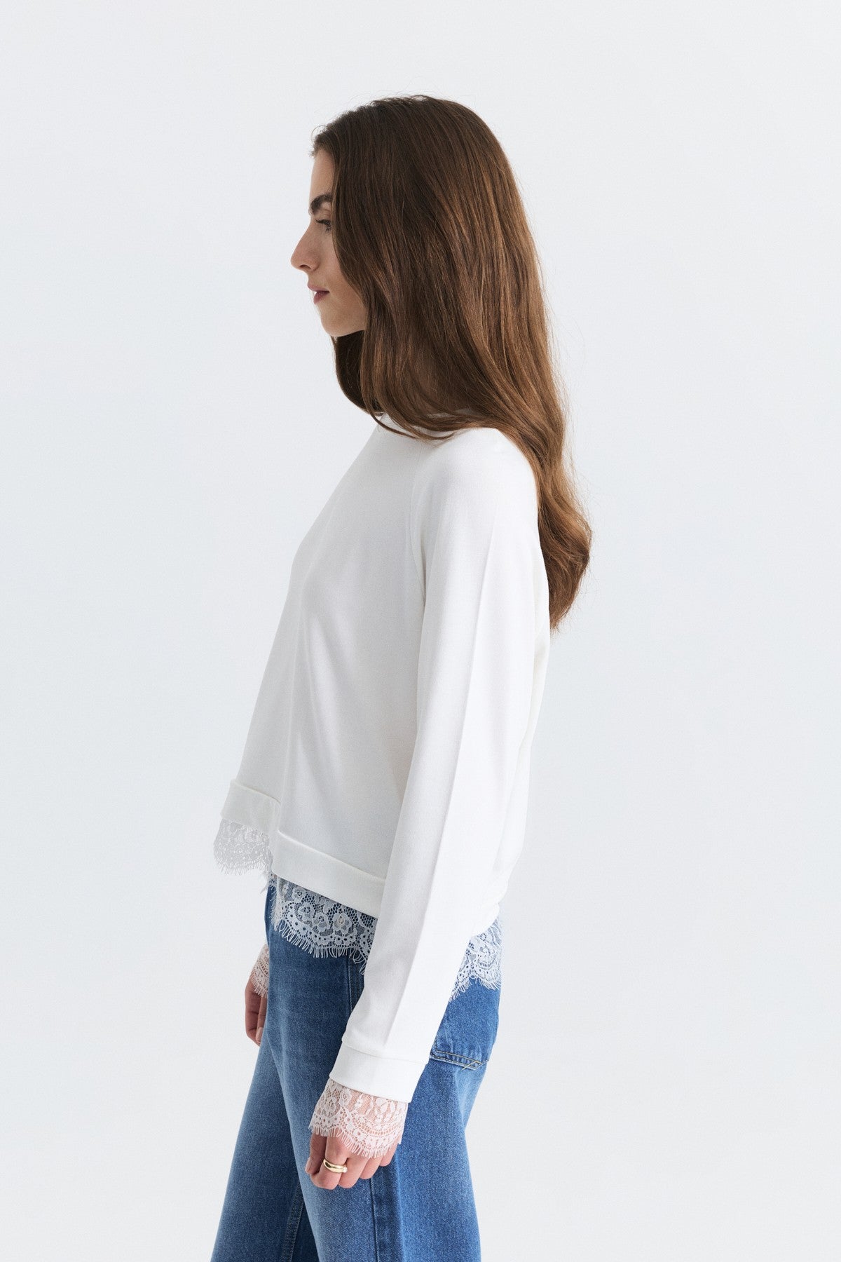 Lace-Detailed Knit Sweater