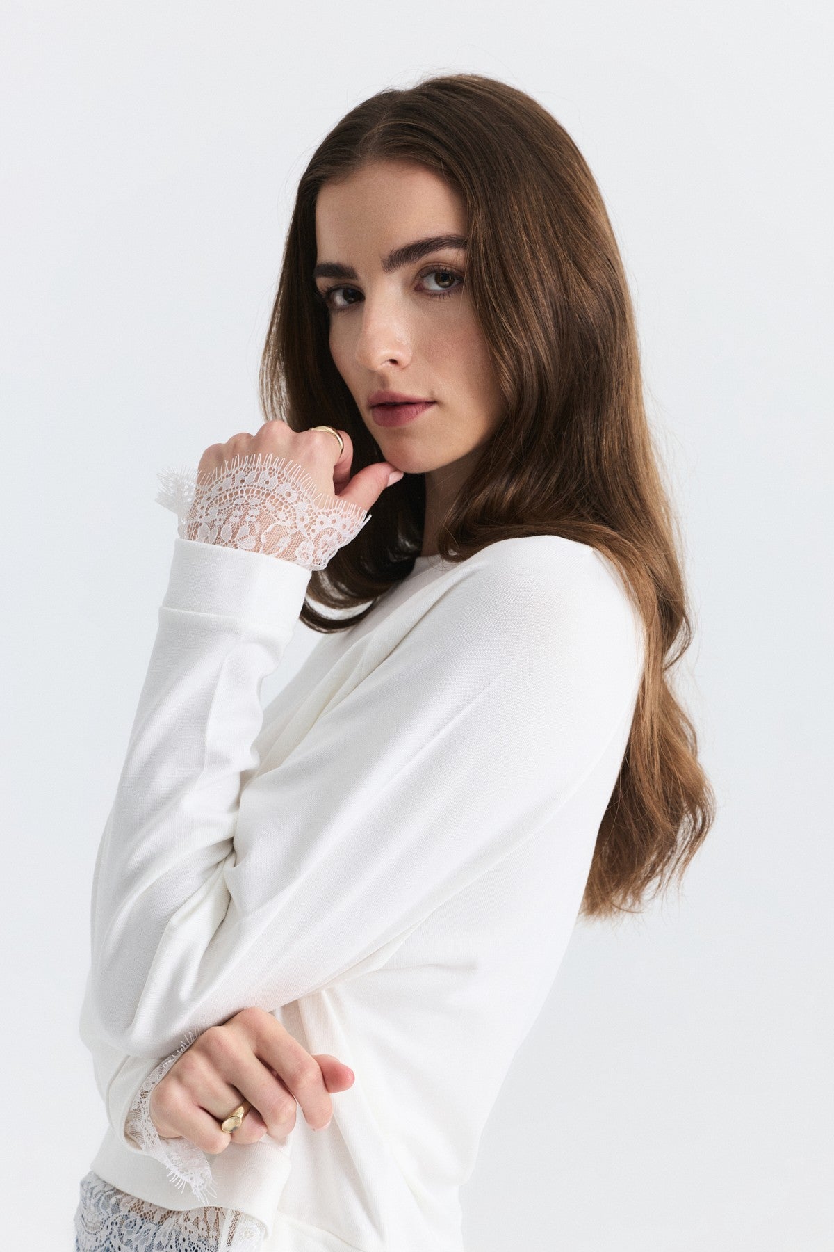 Lace-Detailed Knit Sweater