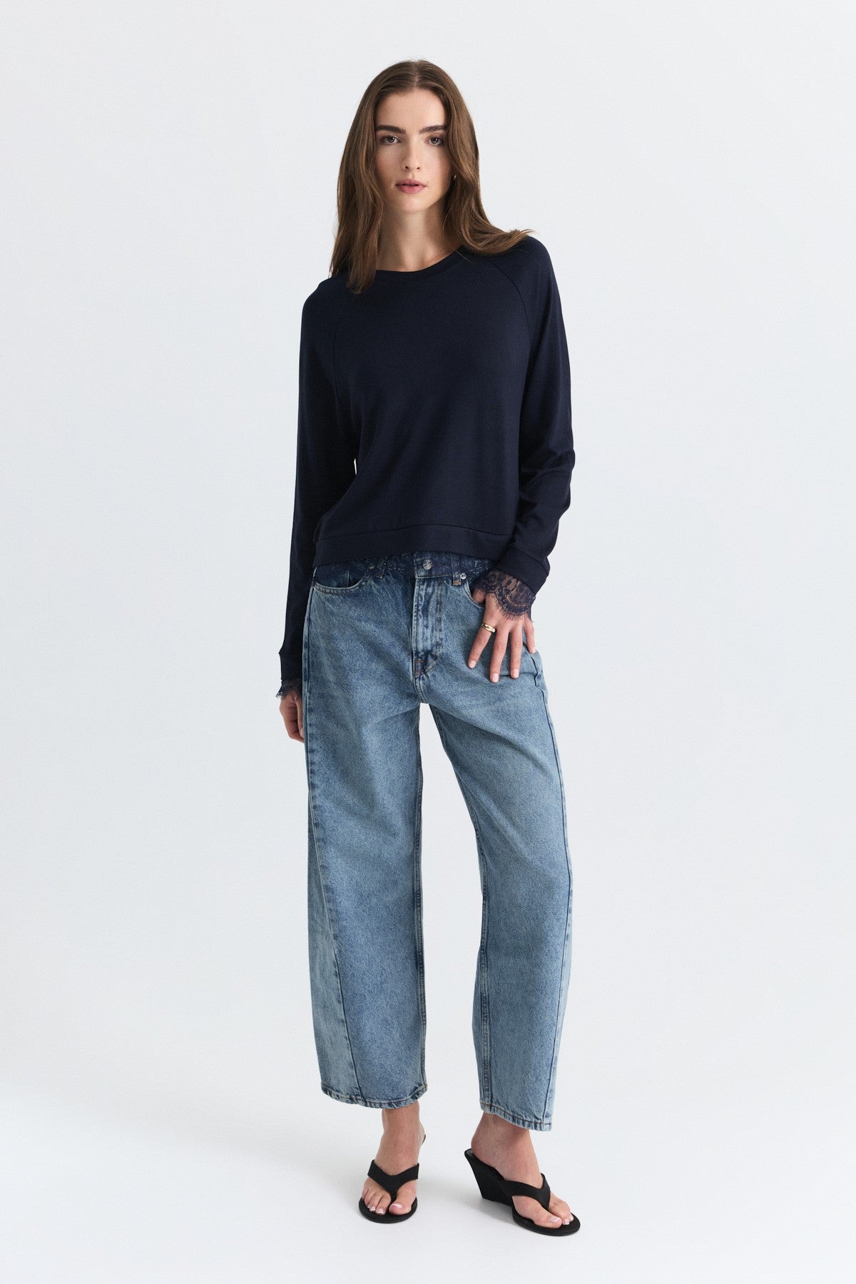 Lace-Detailed Knit Sweater