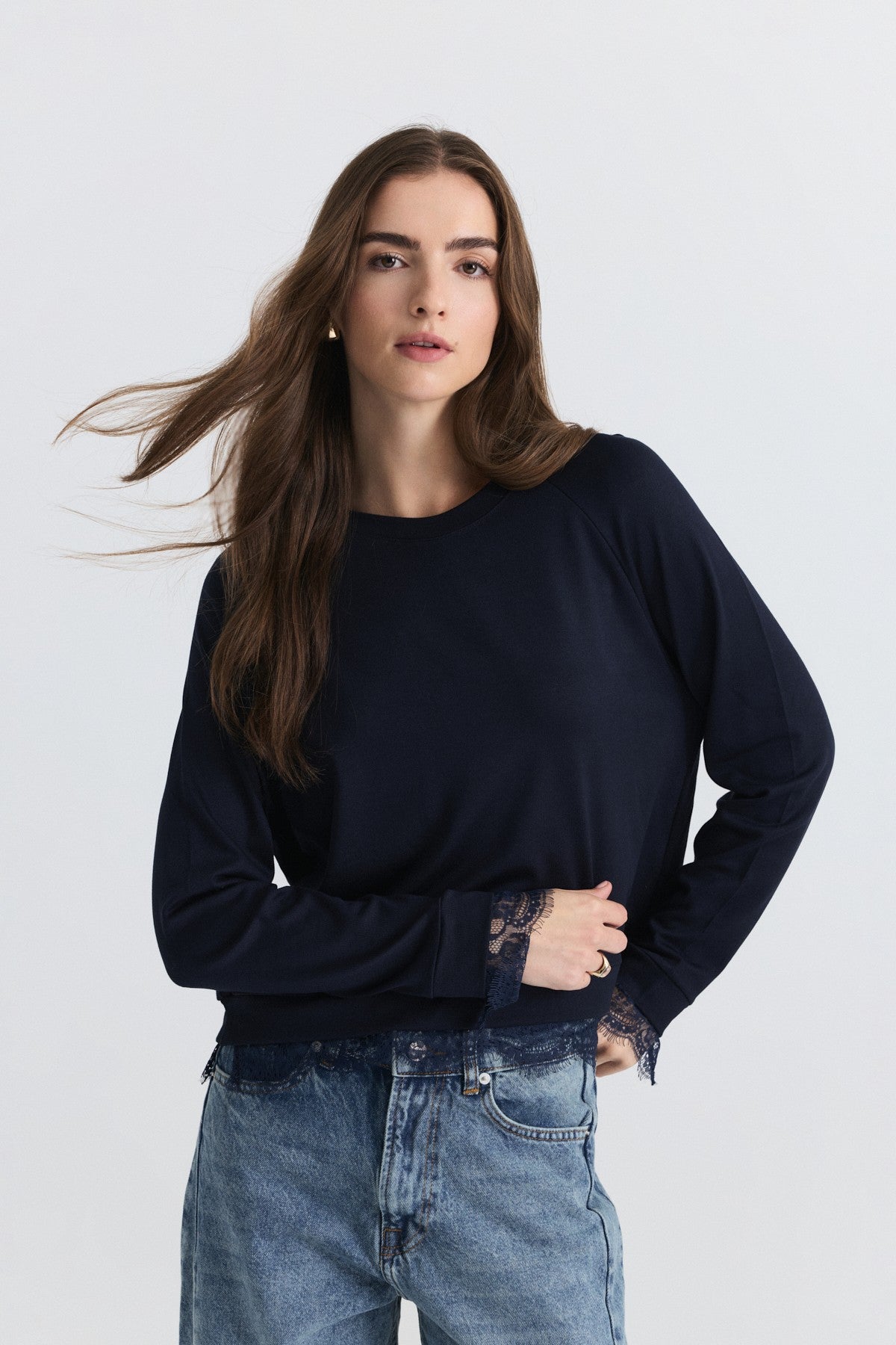 Lace-Detailed Knit Sweater