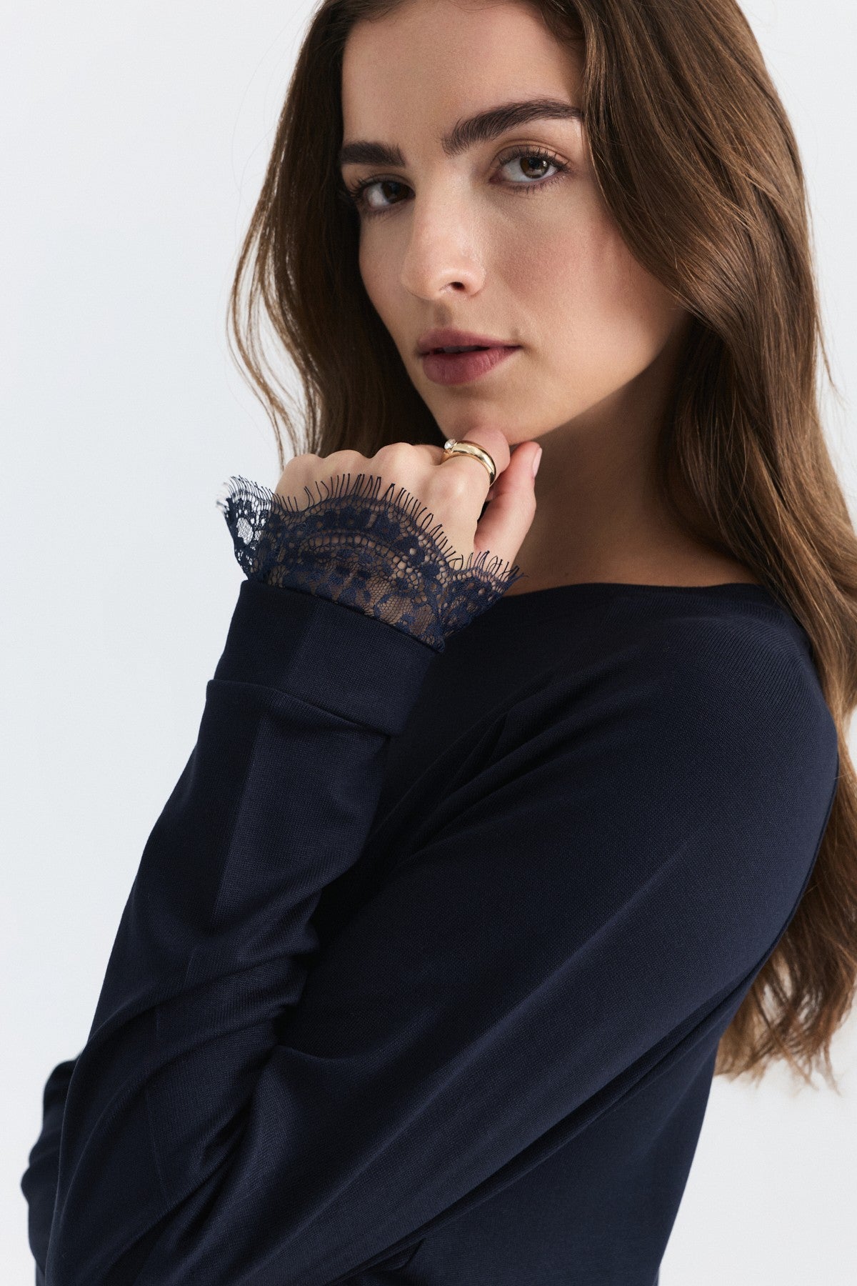 Lace-Detailed Knit Sweater
