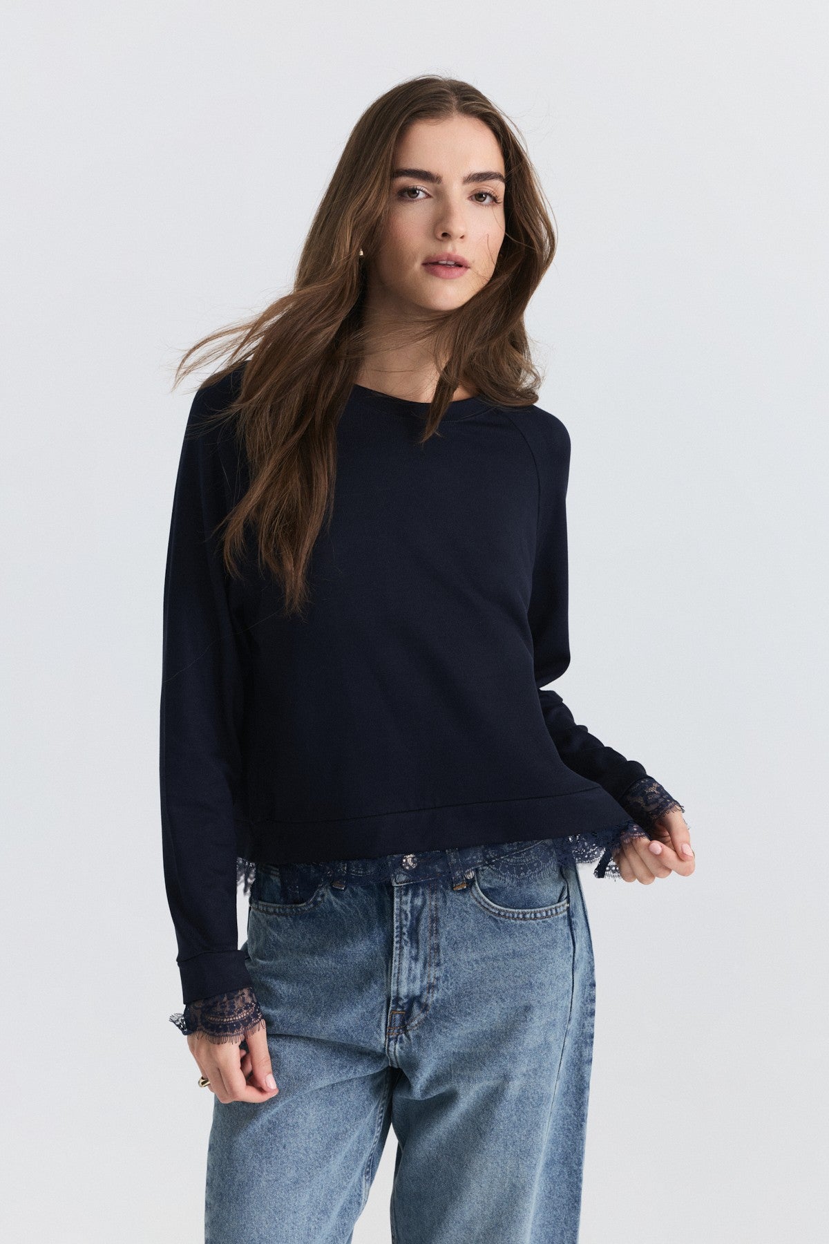 Lace-Detailed Knit Sweater