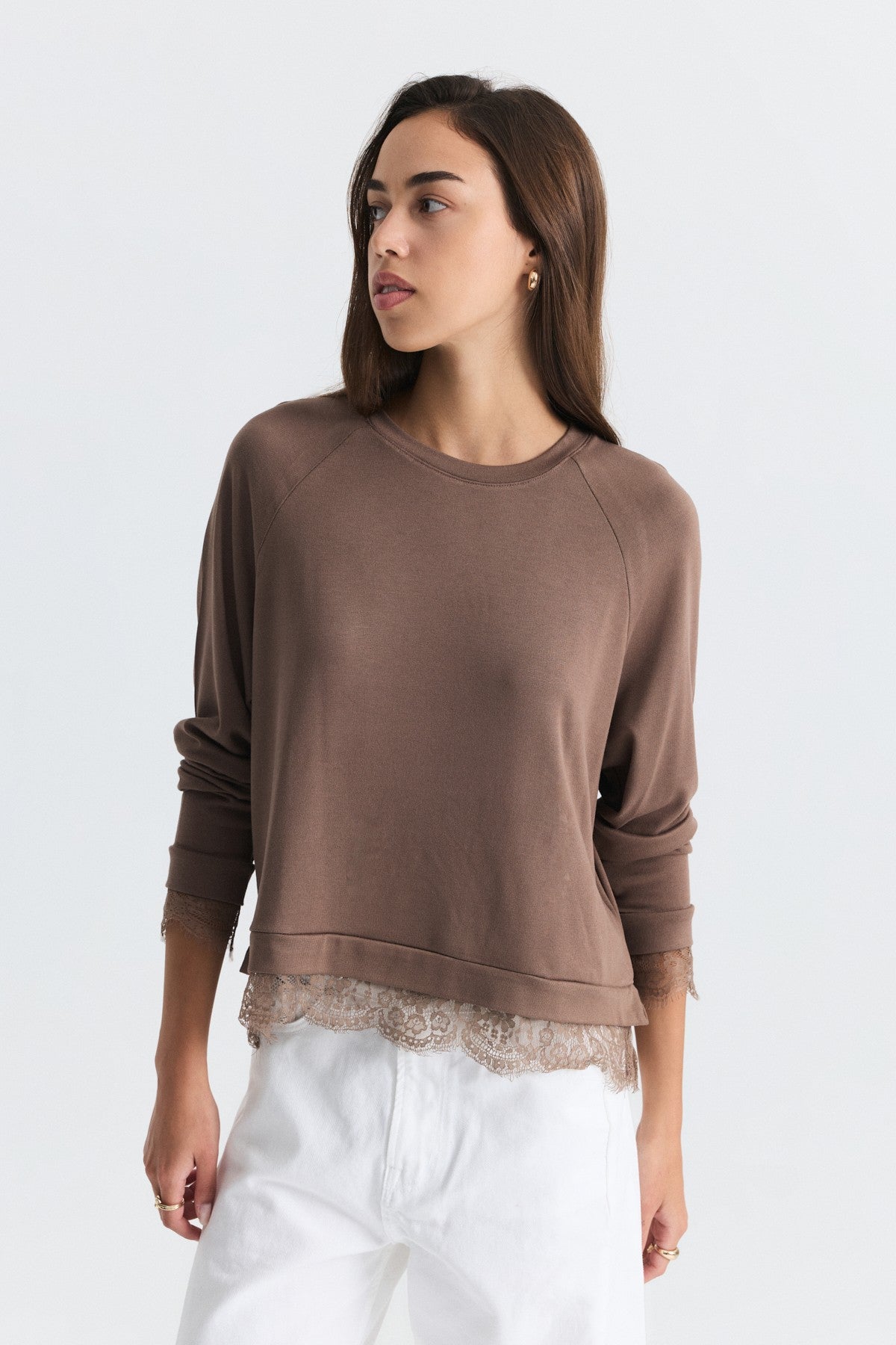 Lace-Detailed Knit Sweater