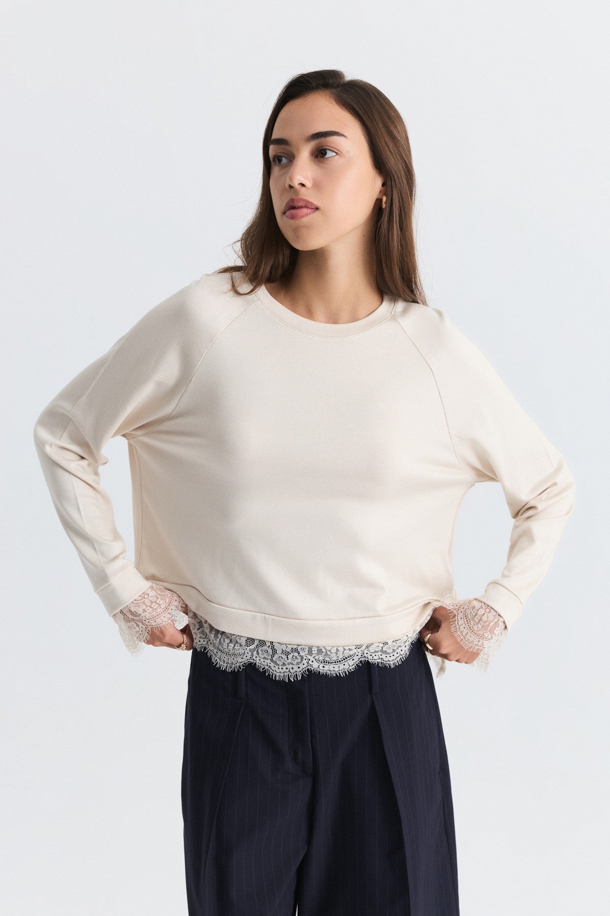 Lace-Detailed Knit Sweater