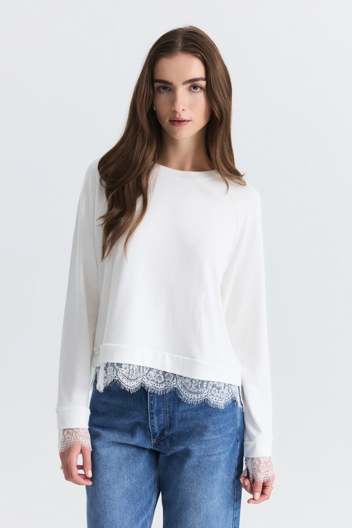 Lace-Detailed Knit Sweater
