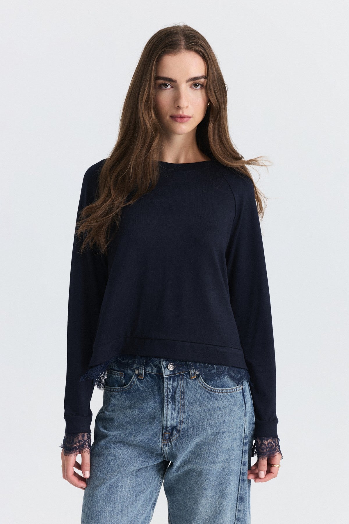 Lace-Detailed Knit Sweater