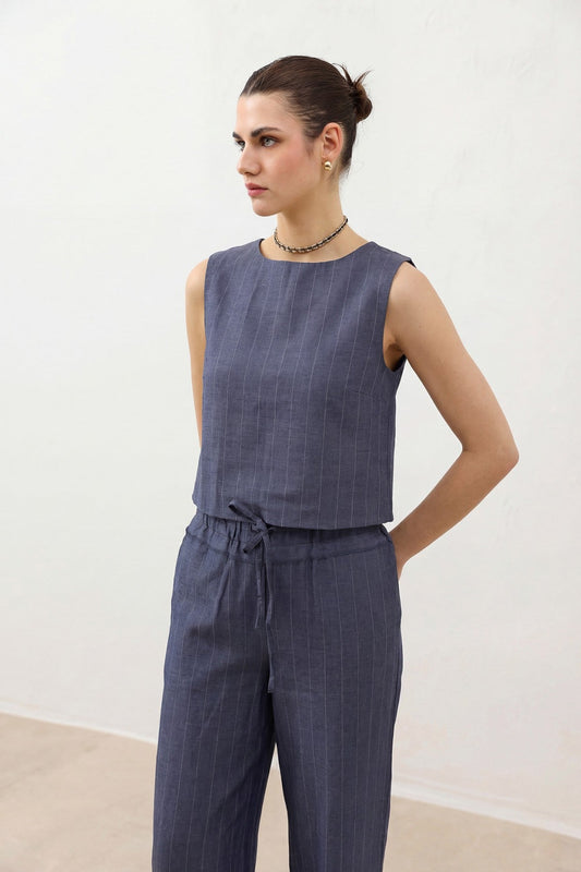 Women's Striped Suit with Linen Blend