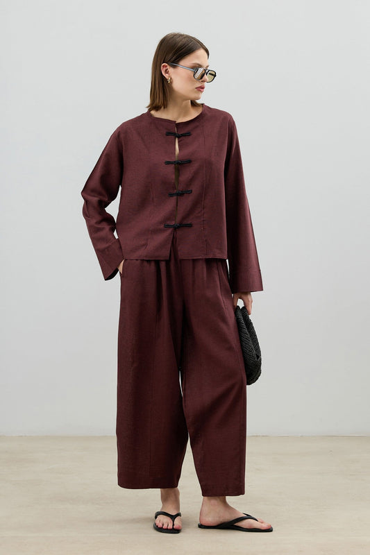 Women's Suit with Embellished Buttons in a Linen Blend