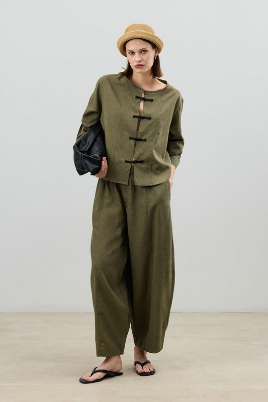 Women's Suit with Embellished Buttons in a Linen Blend