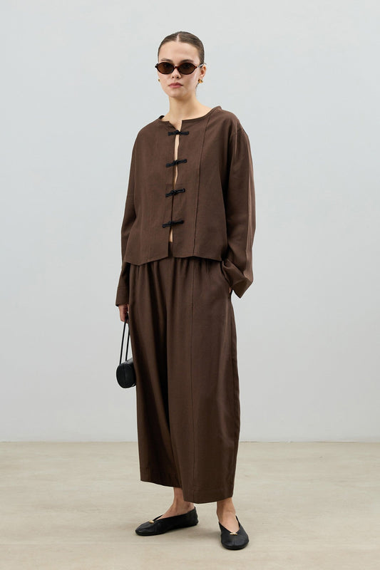 Women's Suit with Embellished Buttons in a Linen Blend