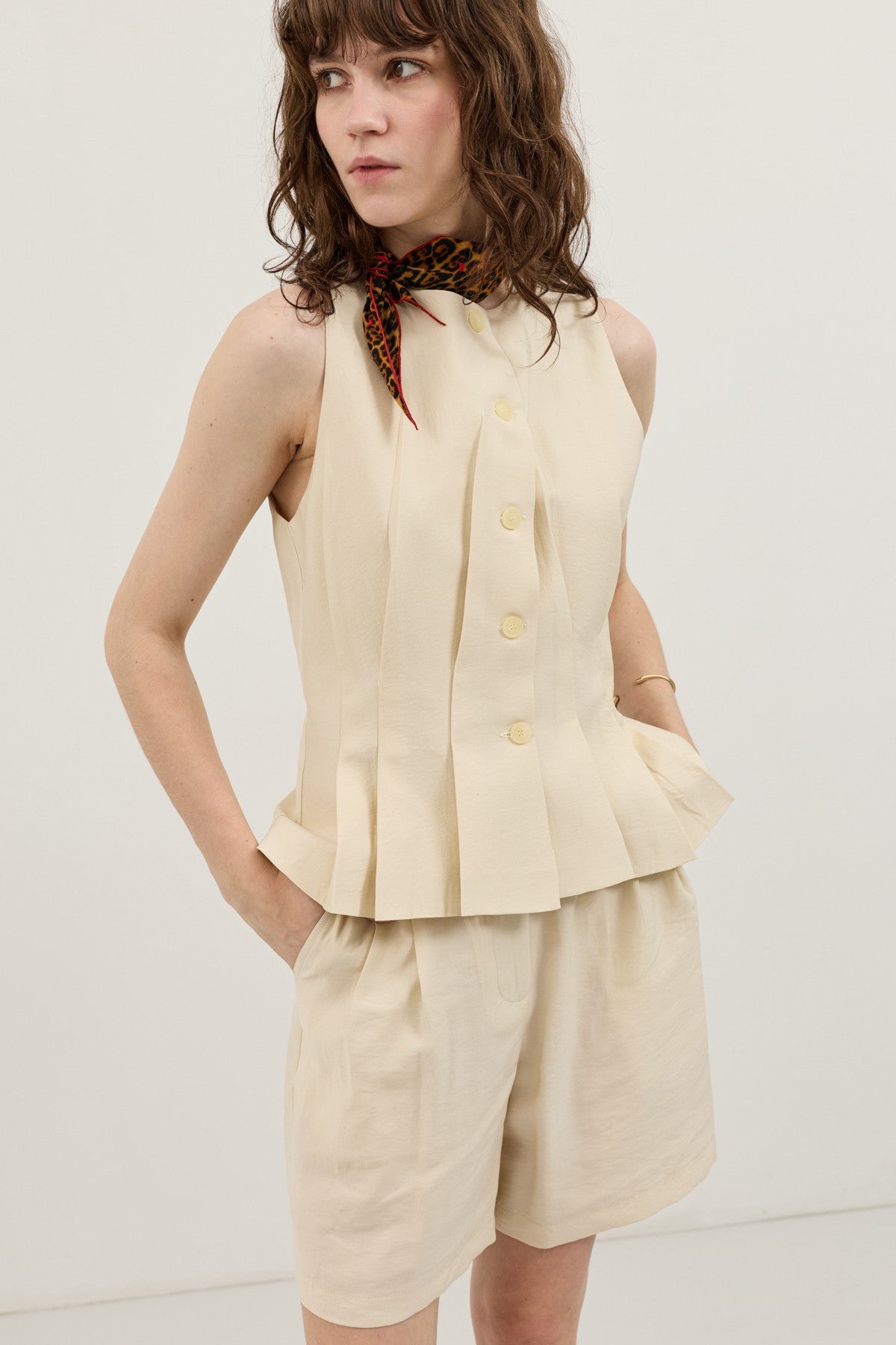 Pleated Vest and Shorts Set for Women