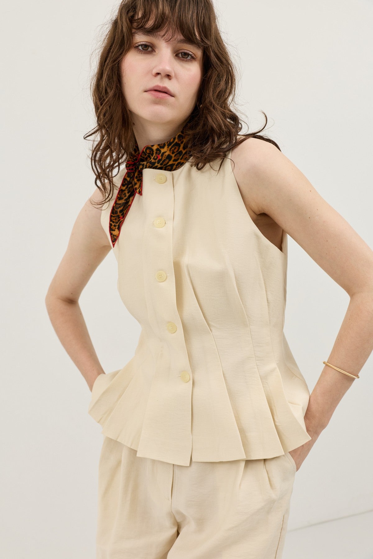 Pleated Vest and Shorts Set for Women