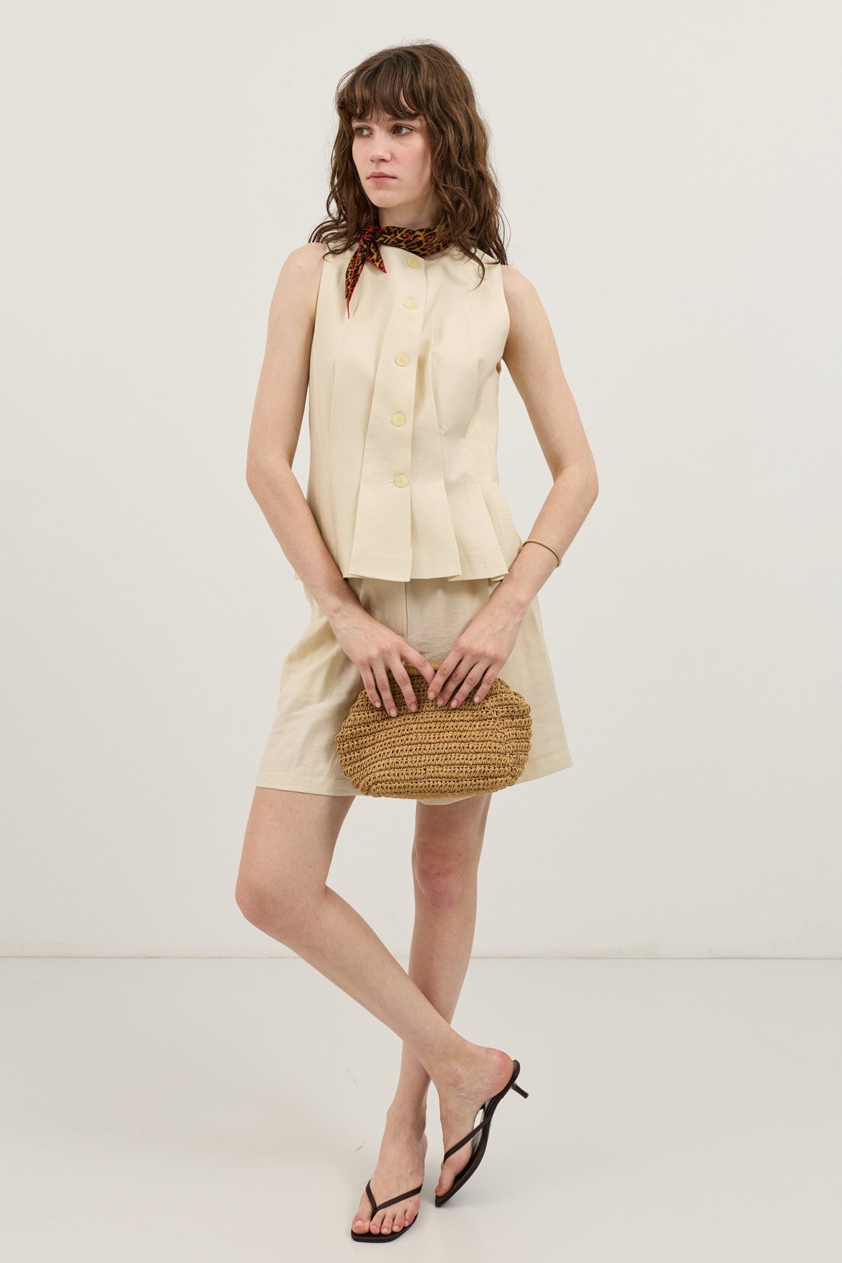 Pleated Vest and Shorts Set for Women