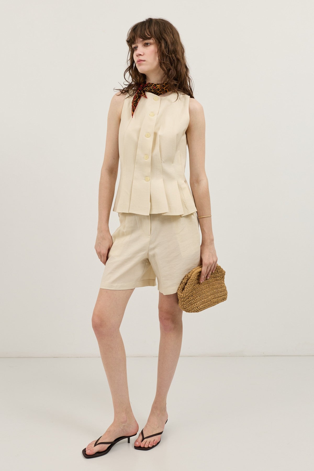 Pleated Vest and Shorts Set for Women
