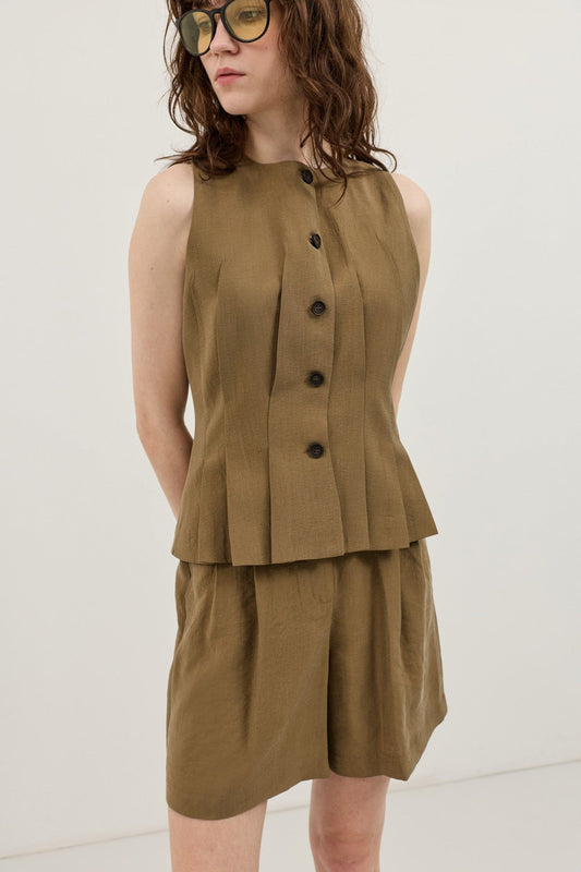 Pleated Vest and Shorts Set for Women