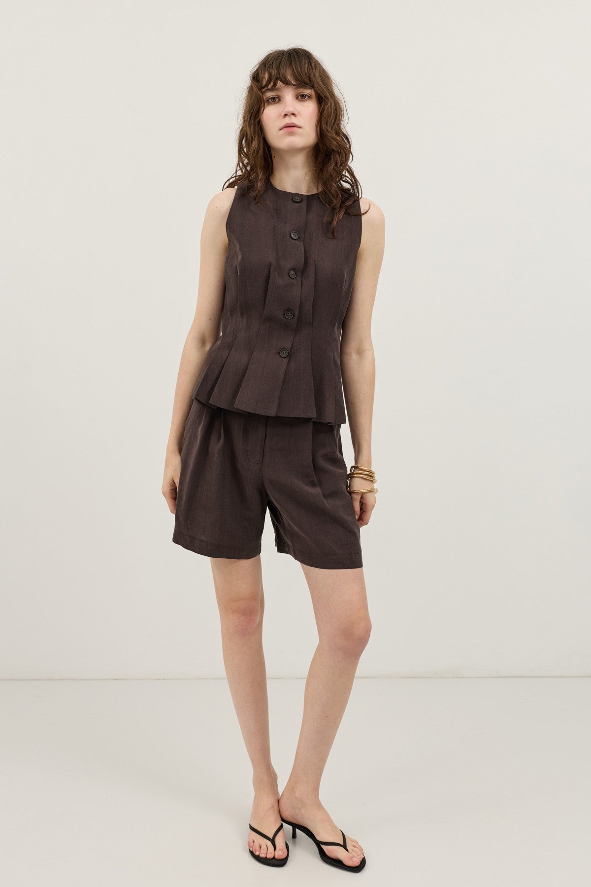 Pleated Vest and Shorts Set for Women