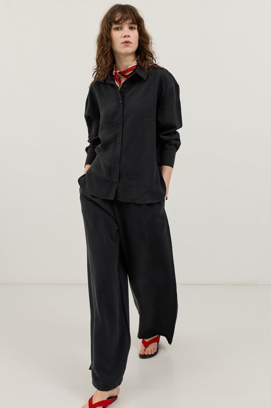 Wide-Leg Pants and Shirt Set